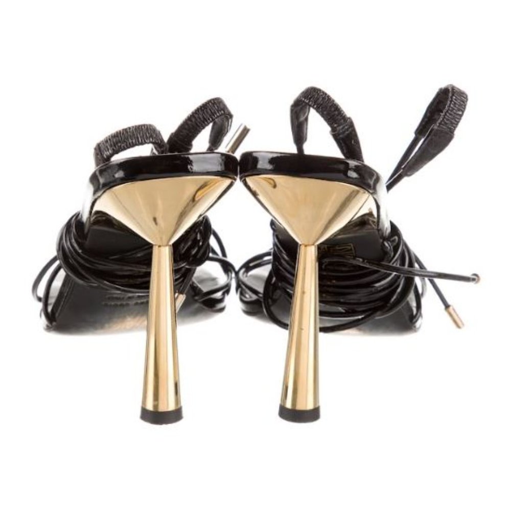 GIA BORGHINI Womens Patent Leather Square ToShort Lace Up Sandals Rosie Black 40 - Picture 3 of 5